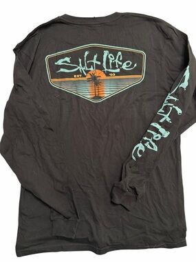 Salt Life Black Long Sleeve Pocket Tee with Teal Script